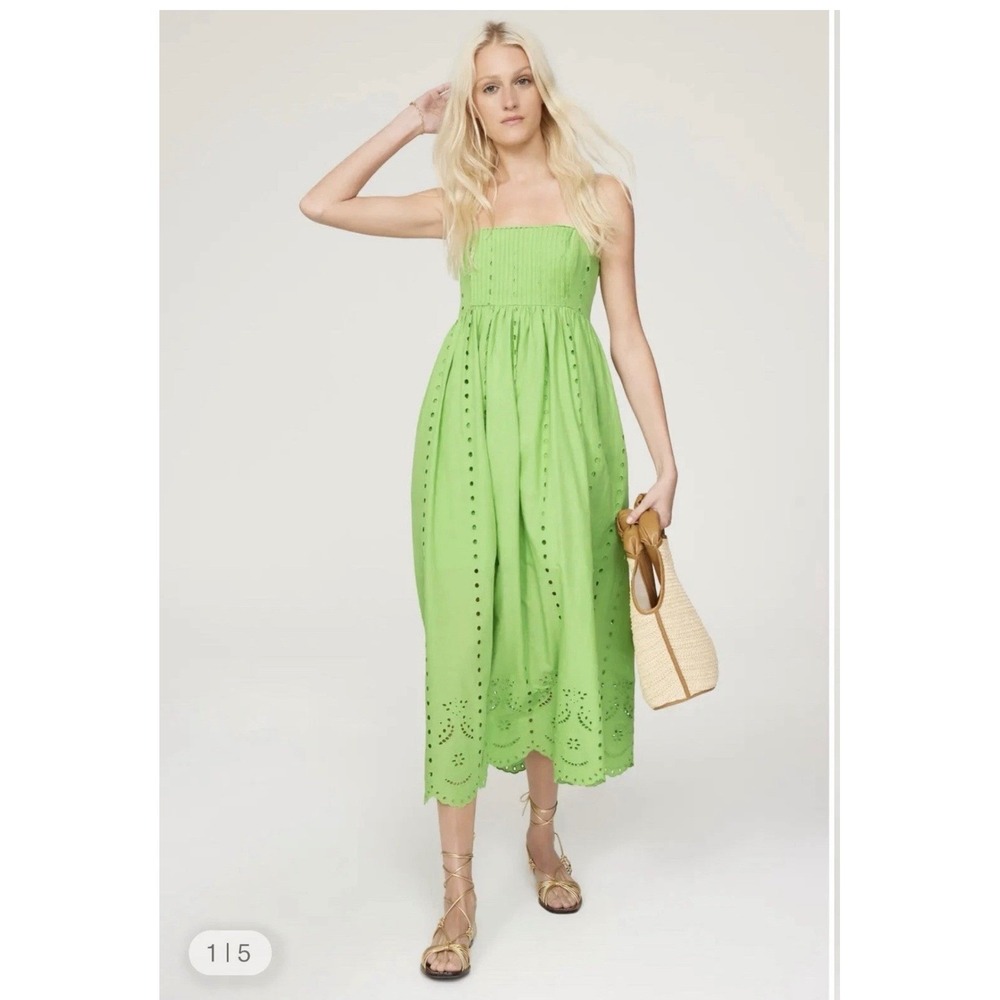 Slate & Willow Large Lime Green Eyelet  Midi Smocked /Scallop Dress Bodice - Picture 2 of 7